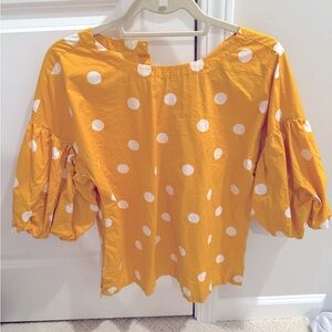 LOFT golden yellow polka dot top size small